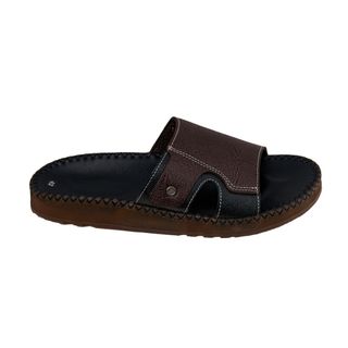 Dép da nam quai ngang mix nâu đen, khâu viền thủ công, đế doctor mã Q07