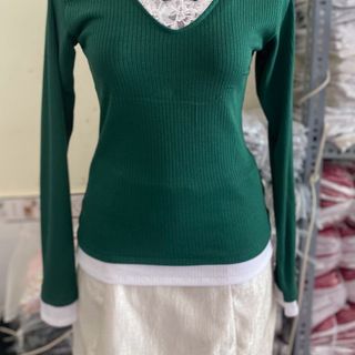 Áo thun body tay dài phối ren nơ xinh xắn