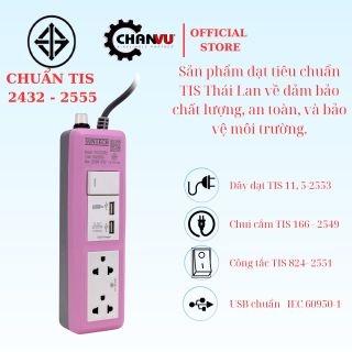 Ổ cắm điện đa năng SUNTECH nhập khẩu Thái Lan, công tắc, 2 cổng USB 3x0.75sq.mm, dây 3m,10Amp 2200W