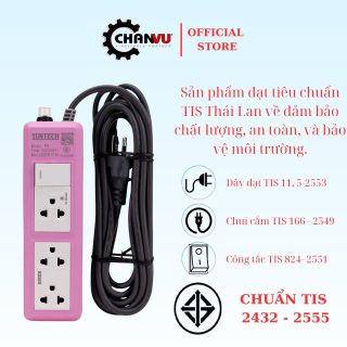 Ổ cắm điện Suntech 3 cổng, 1 công tắc, công suất lớn, chịu tải cao theo tiêu chuẩn TIS đến từ Thái Lan