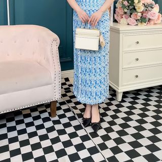Đầm trung niên dự tiệc sang trọng, voan lua mềm mại, thiết kế dáng xoè, 2 dây, che khuyểt điểm tốt D11