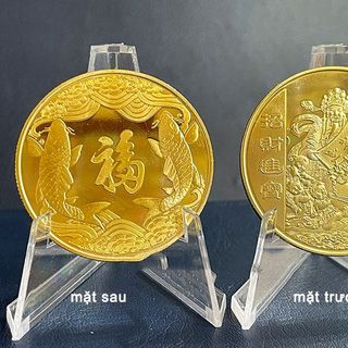 Sỉ Đồng Tiền Xu Ông Thần Tài Mạ Vàng Cá Chép Tặng Kèm Túi Gấm đỏ, lì xì Tết giá sỉ - giá bán buôn