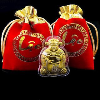 Vía Ông Thần Tài Tặng kèm túi gấm phúc lộc màu đỏ, lì xì Tết. giá sỉ - giá bán buôn