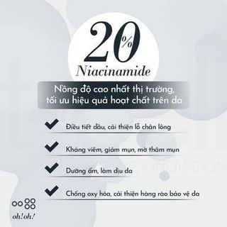 TINH CHẤT DƯỠNG SÁNG DA, GIẢM THÂM NÁM OH!OH! SKIN HEALTH SERUM WITH 20% NIACINAMIDE & 2% ACETYL GLUCOSAMINE 30ML