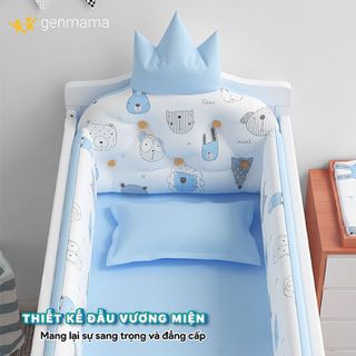 Quây Cũi Cho Bé 4 Mặt Kèm Nệm, Gối, Chất Liệu Cotton Mềm Mịn, Thoáng Mát, Bộ Quây Cũi Hoàng Gia Thiết Kế Đầu Vương Miện