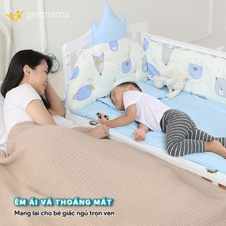 Quây Cũi Cho Bé 4 Mặt Kèm Nệm, Gối, Chất Liệu Cotton Mềm Mịn, Thoáng Mát, Bộ Quây Cũi Hoàng Gia Thiết Kế Đầu Vương Miện