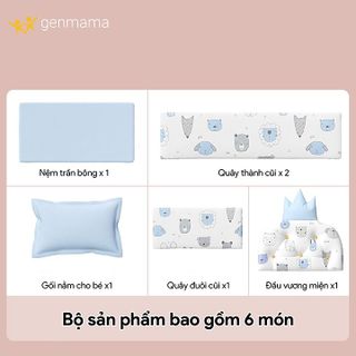 Quây Cũi Cho Bé 4 Mặt Kèm Nệm, Gối, Chất Liệu Cotton Mềm Mịn, Thoáng Mát, Bộ Quây Cũi Hoàng Gia Thiết Kế Đầu Vương Miện
