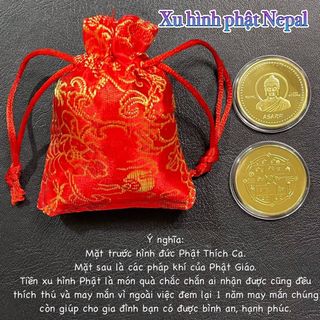 Sỉ đồng xu phật Nepal mạ vàng tặng kèm túi gấm đỏ. giá sỉ - giá bán buôn