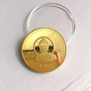 Sỉ đồng xu phật Nepal mạ vàng tặng kèm túi gấm đỏ. giá sỉ - giá bán buôn