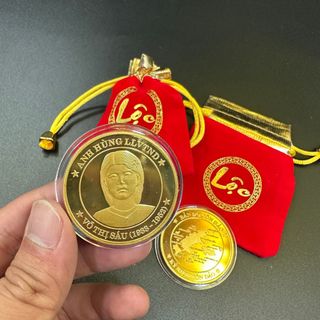 [Sỉ Rẻ Nhất] Đồng Xu Cô Võ Thị Sáu Mạ Vàng tặng kèm túi gấm Phúc- Lộc, lì xì Tết. giá sỉ - giá bán buôn