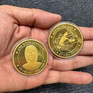 [Sỉ Rẻ Nhất] Đồng Xu Cô Võ Thị Sáu Mạ Vàng tặng kèm túi gấm Phúc- Lộc, lì xì Tết. giá sỉ - giá bán buôn