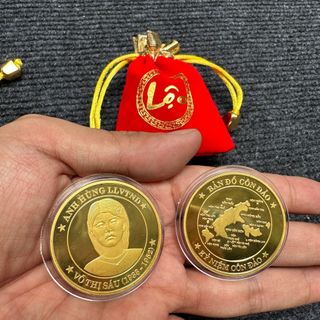 [Sỉ Rẻ Nhất] Đồng Xu Cô Võ Thị Sáu Mạ Vàng tặng kèm túi gấm Phúc- Lộc, lì xì Tết. giá sỉ - giá bán buôn