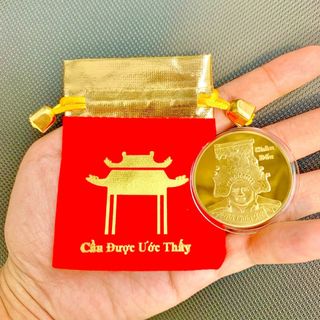 Xu Bà Chúa Châu Đốc Mạ Vàng kèm túi gấm Phúc, Lộc. -Gía sỉ, giá buôn bán, lì xì Tết.