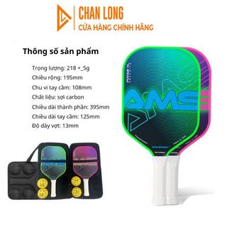 Vợt Pickleball AMS Power XL, Bề Mặt Sợi Carbon Độ Nhám Cao- Tặng Kèm 2 Quả Bóng