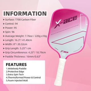 Vợt Pickleball X-Ace PERFORMANCE, Chất Liệu Cacbon 3K, Tay Cầm Chống Trượt- Tặng Kèm 2 Quả Bóng