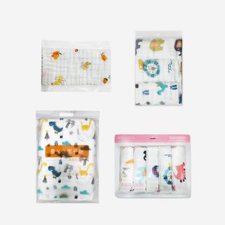 Set 5 Khăn Xô Nhăn 6 Lớp 100% Cotton Siêu Mềm, Khăn Xô Sữa Đa Năng Cho Bé Xuất Khẩu