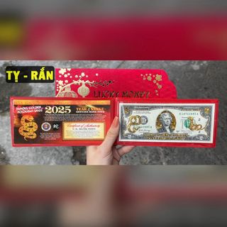 Bộ Tiền 2 USD Con Rắn Mạ Vàng 3D Làm Quà Tặng, Sưu Tầm, Trang Trí Siêu Đẹp, Quà Tết Độc 2025, sỉ giá tốt
