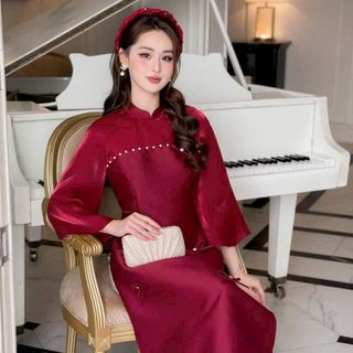 SÉT ÁO DÀI TAPTA PHỐI OGANRA ĐÓNG NÚT NGỌC SIÊU XINH CHO BẠN GÁI