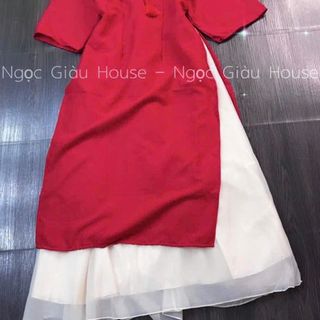 SÉT ÁO DÀI CÁCH TÂN ÁO ĐŨI PHỐI VÁY TƠ 2 LỚP KÈM PHỤ KIỆN BÔNG Y HÌNH SIÊU XINH CHO BẠN GÁI