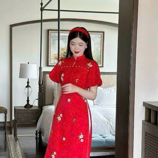 SÉT ÁO DÀI 2 LỚP VOAN ÁNH KIM THÊU KÈM TÀ TRONG LỤA MIX QUẦN PHI LỤA SIÊU XINH CHO BẠN GÁI