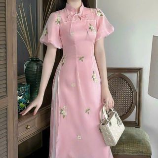 SÉT ÁO DÀI 2 LỚP VOAN ÁNH KIM THÊU KÈM TÀ TRONG LỤA MIX QUẦN PHI LỤA SIÊU XINH CHO BẠN GÁI
