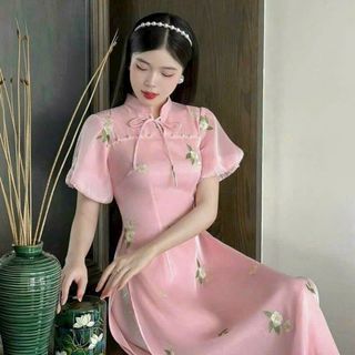SÉT ÁO DÀI 2 LỚP VOAN ÁNH KIM THÊU KÈM TÀ TRONG LỤA MIX QUẦN PHI LỤA SIÊU XINH CHO BẠN GÁI