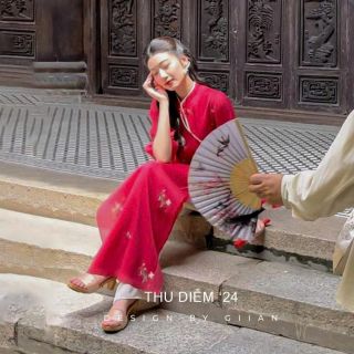 SÉT ÁO DÀI CÁCH TÂN TƠ XỐP THÊU HOA PHỐI QUẦN LATIN SIÊU XINH CHO BẠN GÁI