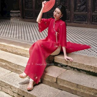 SÉT ÁO DÀI CÁCH TÂN TƠ XỐP THÊU HOA PHỐI QUẦN LATIN SIÊU XINH CHO BẠN GÁI