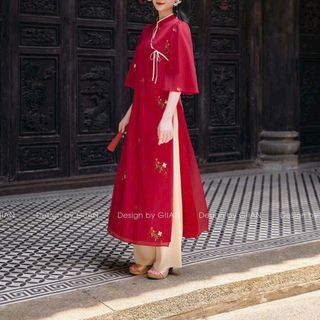 SÉT ÁO DÀI CÁCH TÂN TƠ XỐP THÊU HOA PHỐI QUẦN LATIN SIÊU XINH CHO BẠN GÁI
