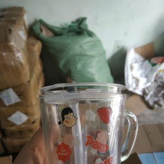 Cốc, Ly chịu nhiệt thủy tinh chia vạch có nắp tránh đổ nước 350ml - Ly em bé chia vạch giá sỉ