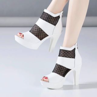 Giày bốt hở mũi phối lưới da xịn 10cm - hàng cao cấp