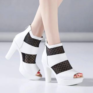 Giày bốt hở mũi phối lưới da xịn 10cm - hàng cao cấp