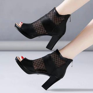 Giày bốt hở mũi phối lưới da xịn 10cm - hàng cao cấp