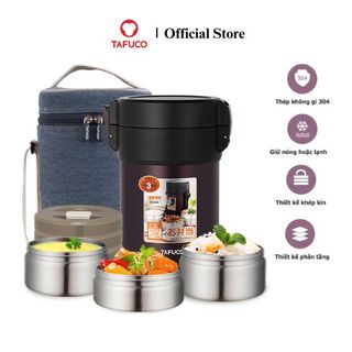 Bộ hộp cơm giữ nhiệt TAFUCO 1.5L Inox 304 + tặng kèm set muỗng đũa và túi giữ nhiệt