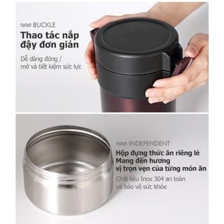 Bộ hộp cơm giữ nhiệt TAFUCO 1.5L Inox 304 + tặng kèm set muỗng đũa và túi giữ nhiệt