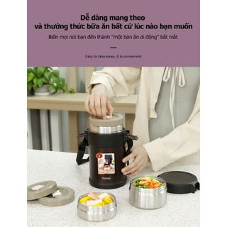 Bộ hộp cơm giữ nhiệt TAFUCO 1.5L Inox 304 + tặng kèm set muỗng đũa và túi giữ nhiệt