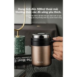 Cốc giữ nhiệt có tay cầm TAFUCO 500ml Inox 316L (xanh than, nâu)
