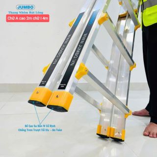 Thang rút lồng chữ A 2m nhôm dày nhất 1.7mm Jumbo