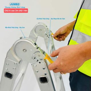 Thang rút lồng chữ A 2m nhôm dày nhất 1.7mm Jumbo