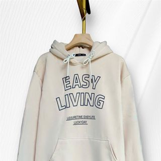 Áo hoodie nỉ ngoại in EASY LIVING form rộng freesize dưới 90kg