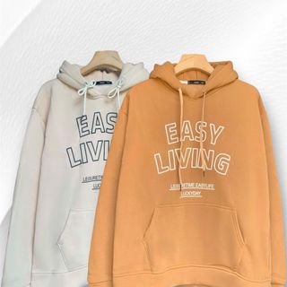 Áo hoodie nỉ ngoại in EASY LIVING form rộng freesize dưới 90kg