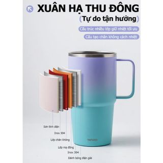 Ly giữ nhiệt có tay cầm TAFUCO 567ml Inox 304 Handle Stylish Travel Tumbler (xanh đậm, trắng)