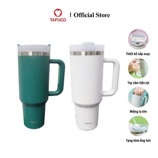 Ly giữ nhiệt có tay cầm TAFUCO 1187ml Inox 304 + kèm ống hút (màu xanh, màu trắng)