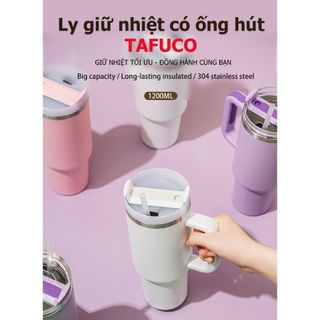 Ly giữ nhiệt có tay cầm TAFUCO 1187ml Inox 304 + kèm ống hút (màu xanh, màu trắng)