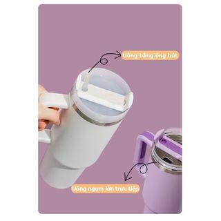 Ly giữ nhiệt có tay cầm TAFUCO 1187ml Inox 304 + kèm ống hút (màu xanh, màu trắng)
