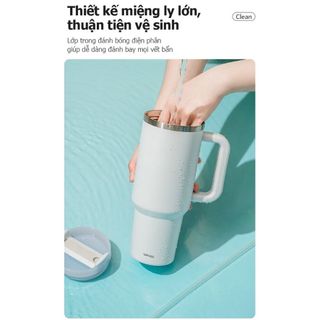 Ly giữ nhiệt có tay cầm TAFUCO 1187ml Inox 304 + kèm ống hút (màu xanh, màu trắng)