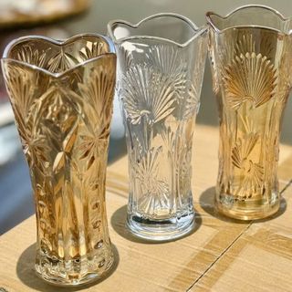BÌNH CẮM HOA THỦY TINH PHA LÊ VÀNG 25CM