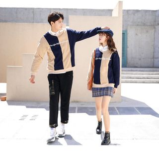 áo sweater xanh đen phối cà phê sữa tay dài logo thêu - giá sỉ - giá buôn