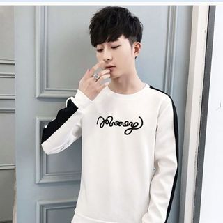 áo nam sweater tay dài màu trắng kem logo thêu - giá sỉ giá buôn