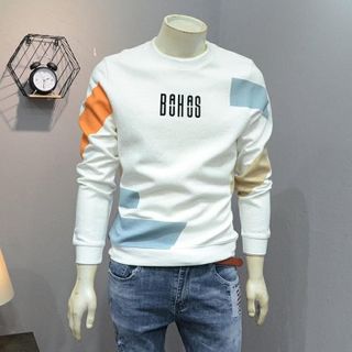 Áo Sweater nam màu trắng kem in chữ b0h0s - giá sỉ - giá buôn